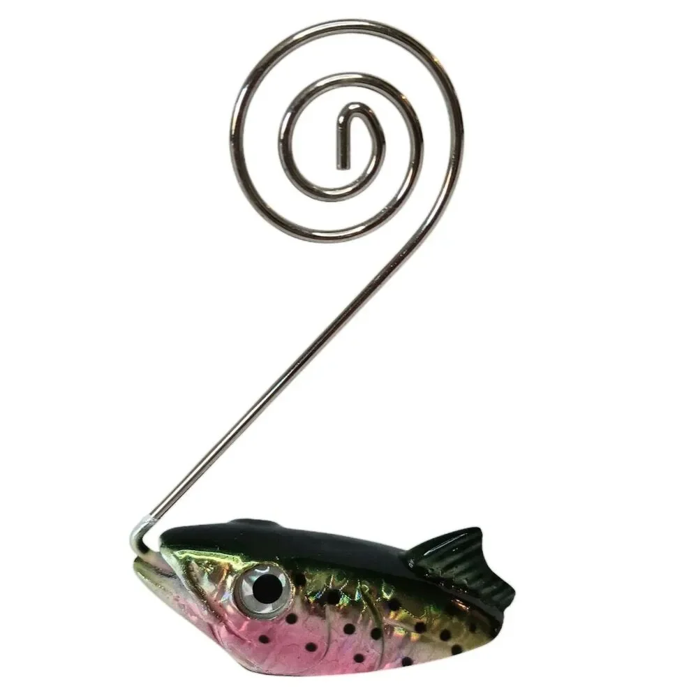 Fish Rainbow Trout Photo Holder Green Pink Silver Swirl Metal Holder 2